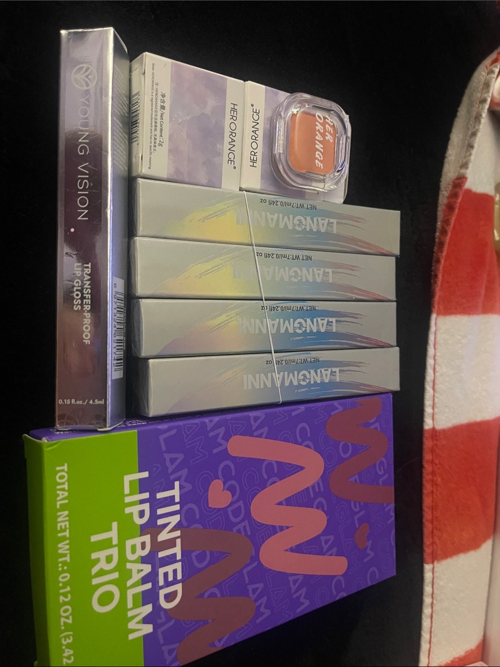 9 pc Tinted Lip Balm Trio - mascaras, eyeshadow, lip stain, lipstick, brush